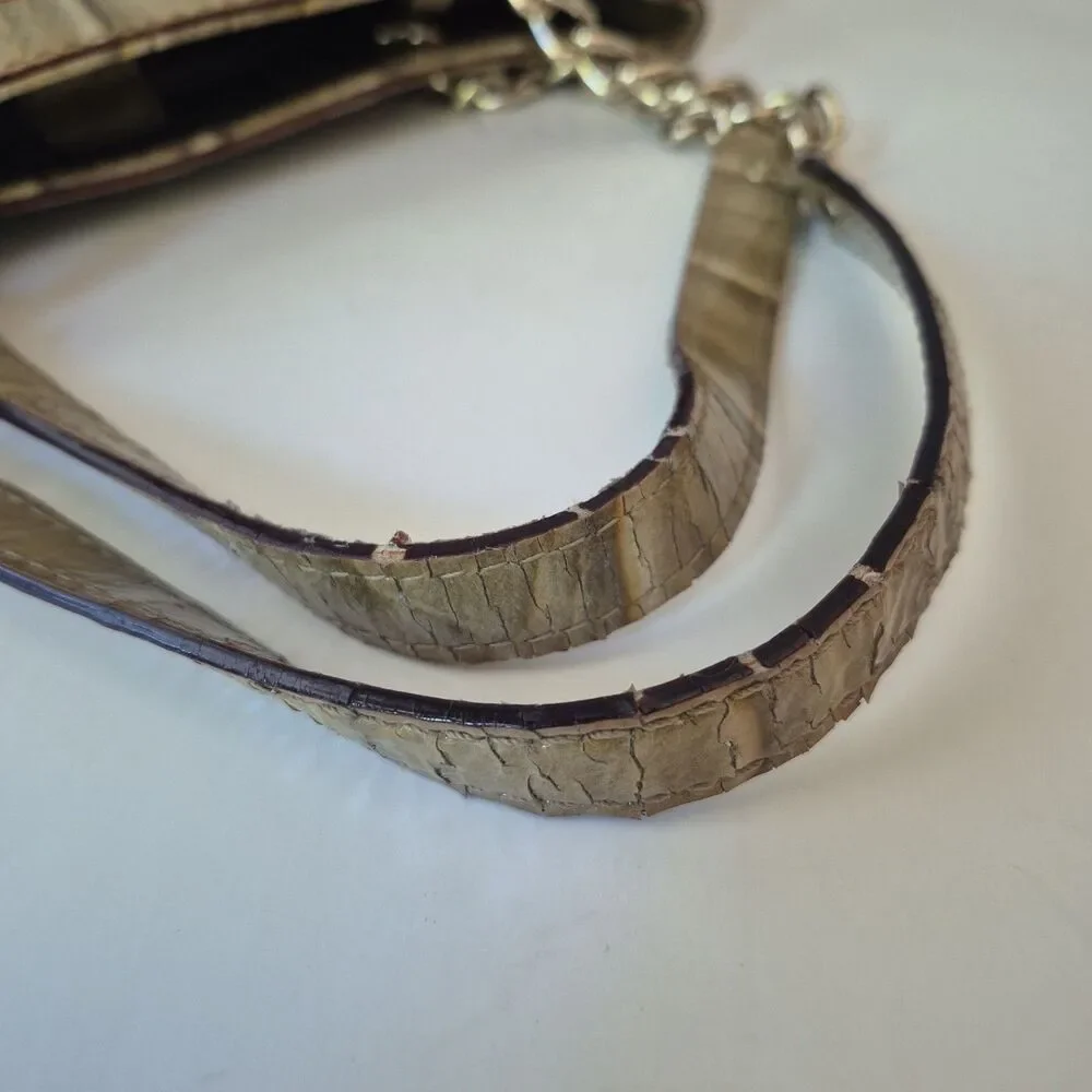 Kate Spade New York Taupe Alligator Embossed Leather Chain Link Shoulder Purse